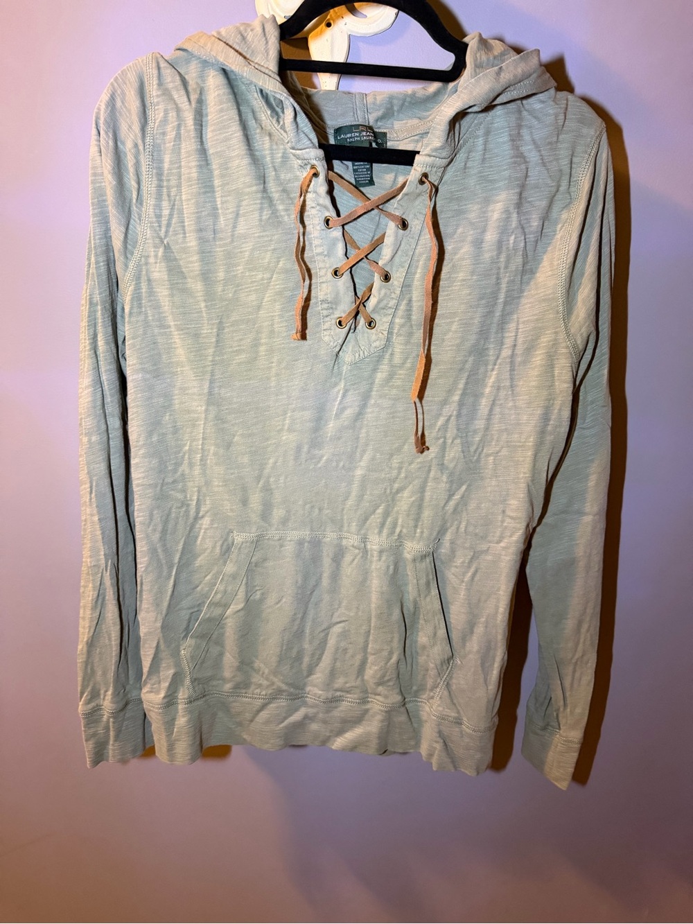 Lauren Ralph Lauren Sage Green Lace-Up Hooded Pullover